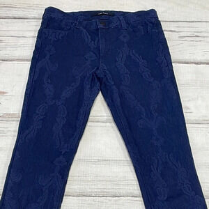 J Brand Jeans Super Skinny Stretchy Denim Dark Blue Jacquard Print Size 28